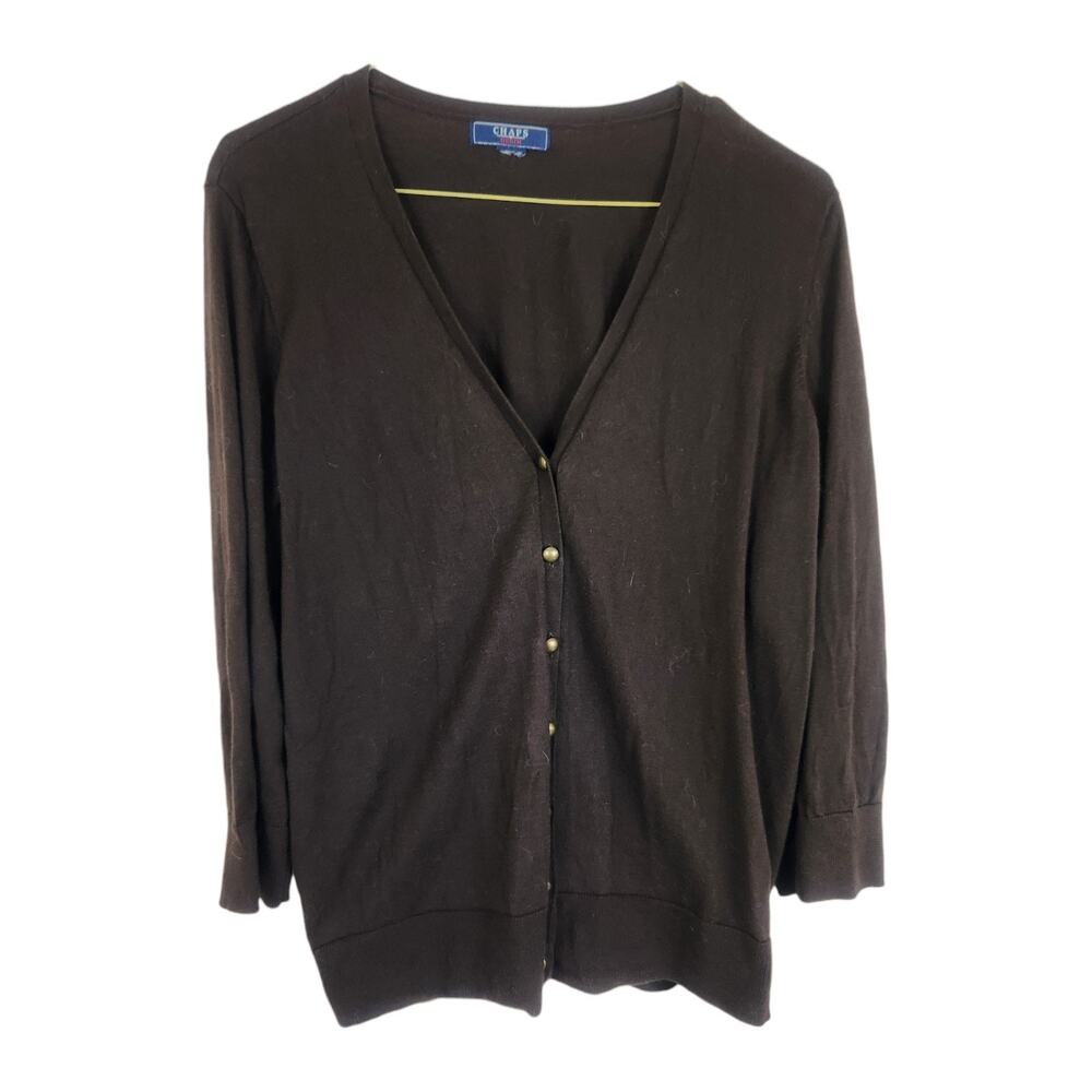 Chaps 2x Brown Button Front Cardigan Lightweight Long Sleeves Office Chocolate
